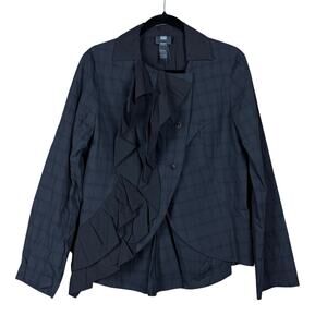 Lilith of France Plaid Ruffle Trim Cropped Blazer Jacket Size 12 Gray + Purple